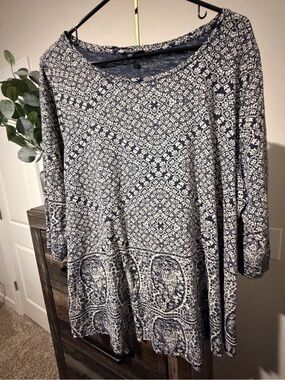 Lucky Brand Plus Size Women's Modal Cotton Blend Navy & White Paisley Print Top